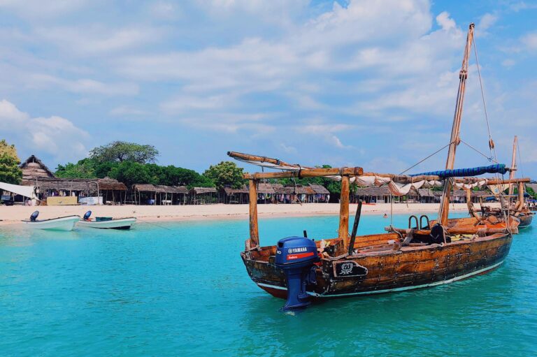 Wooden boat on a turquoise sea