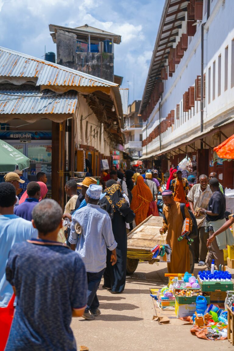 Busy market street in Stone Town