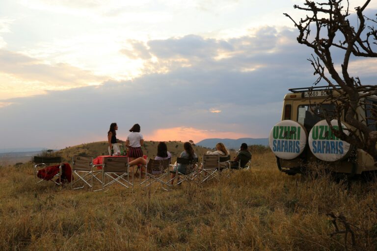 Sundowner chairs set out on the Serengeti plains